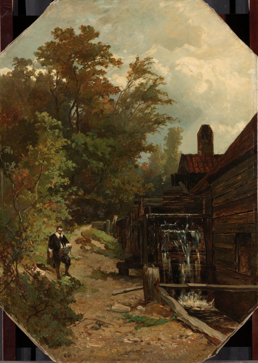 Jacob van Ruisdael skizziert eine Wassermühle von Albert Gerard Bilders