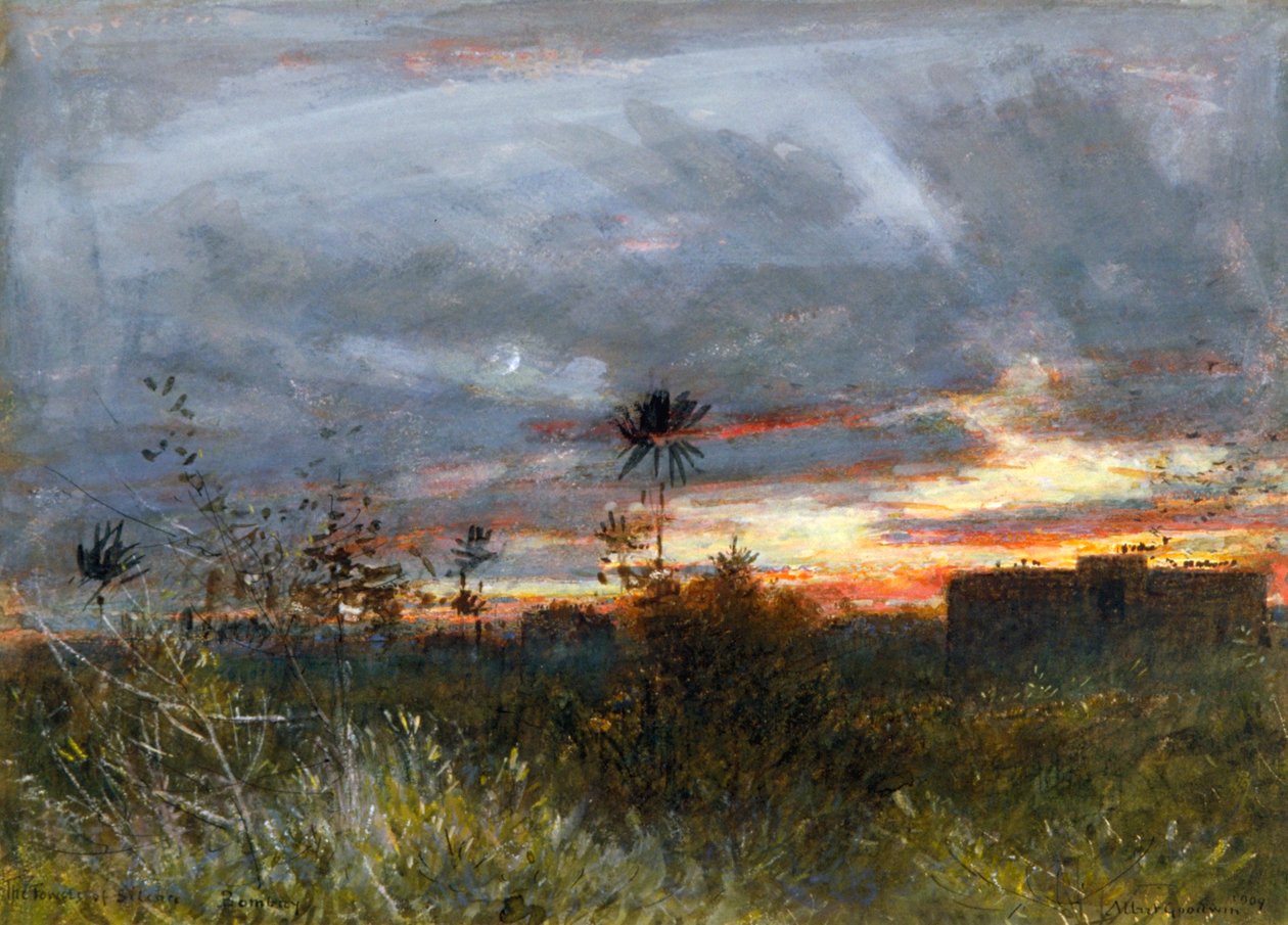 Die Türme des Schweigens, Bombay, 1909 von Albert Goodwin