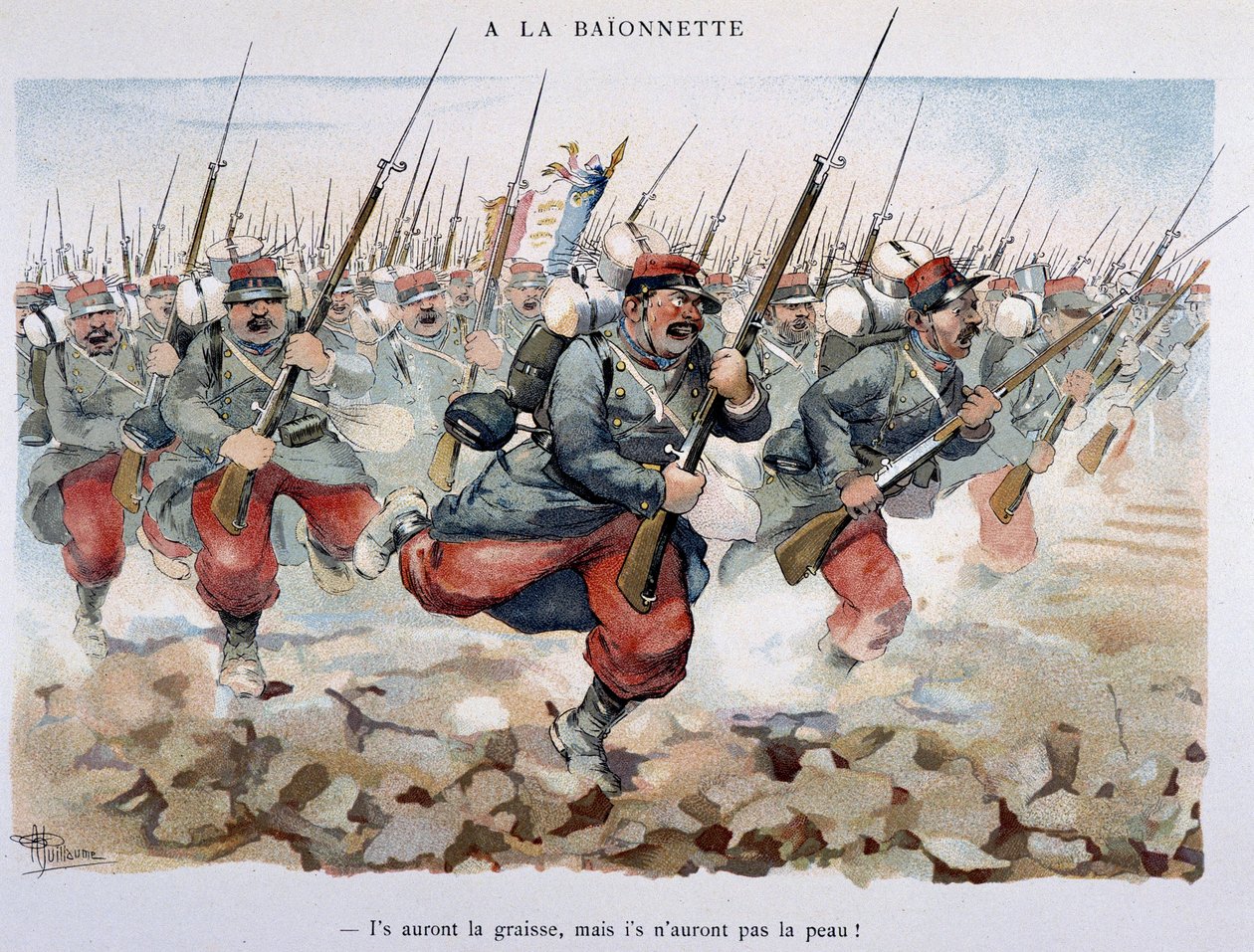 Mit dem Bajonett - in „Militäralbum“ von Albert Guillaume (1873-1942), um 1900 von Albert Guillaume