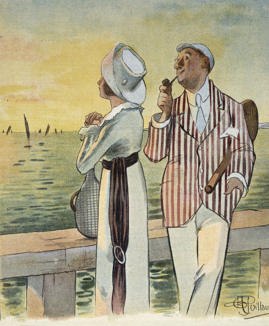 Flirt in der Dämmerung - Zeichnung von Albert Guillaume (1873-1942), in „Le Rire“, August 1912 von Albert Guillaume