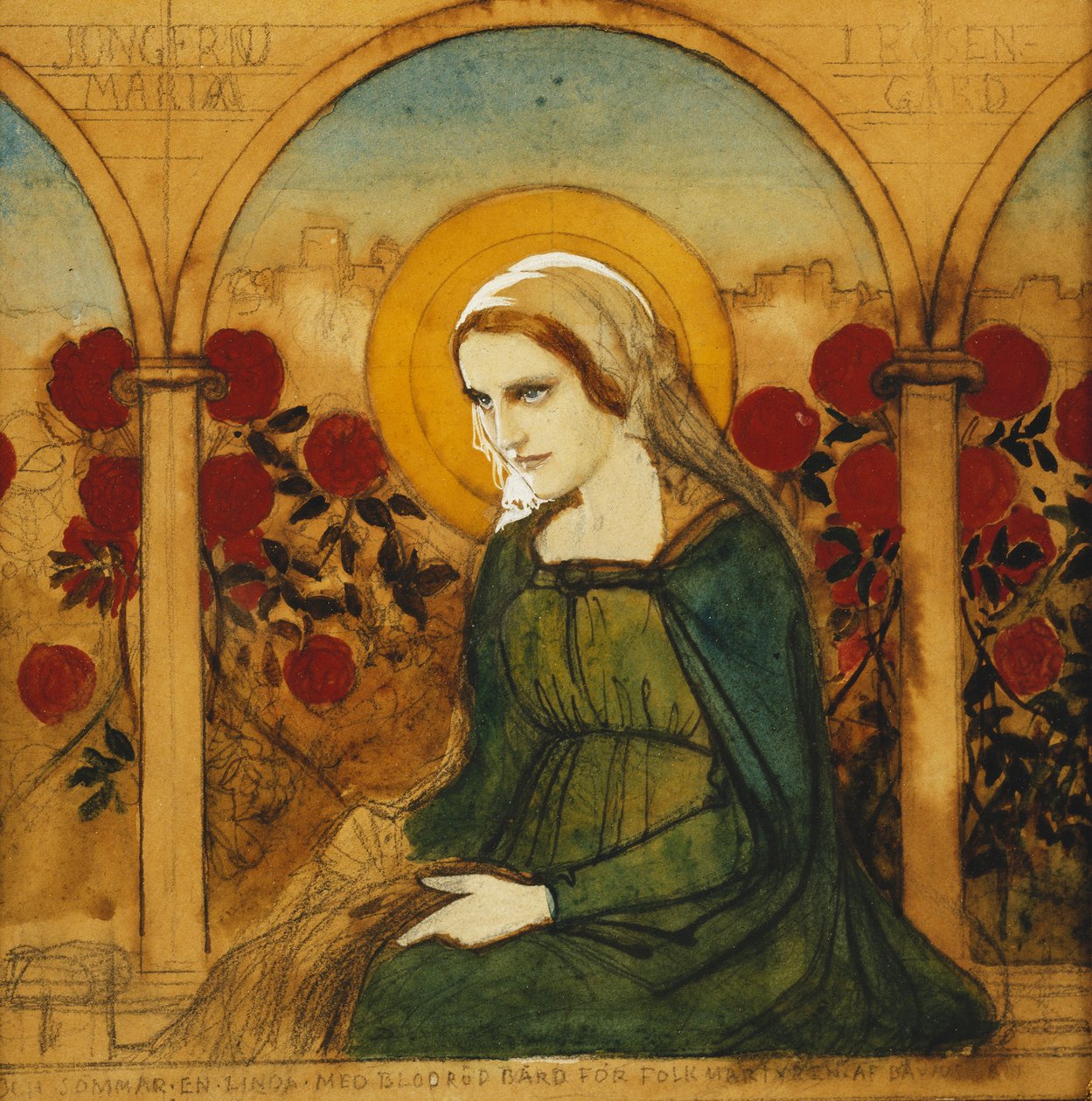 Die Jungfrau Maria im Rosengarten von Albert Gustaf Aristides Edelfelt