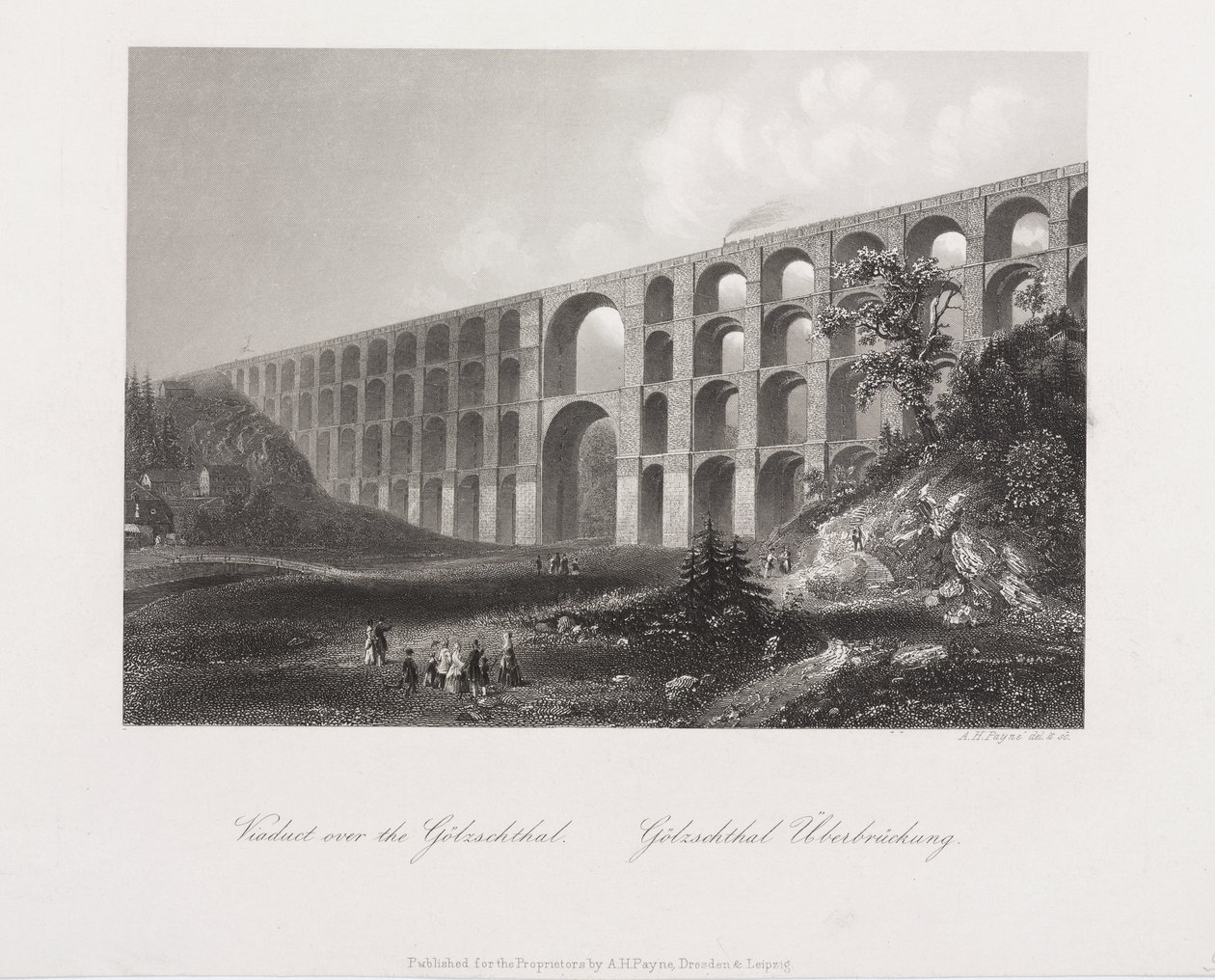 Viadukt über das Golzschthal, Sachsen, ca. 1840 von Albert Henry Payne