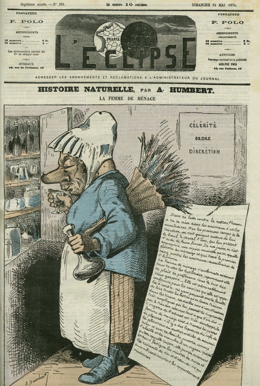 Karikatur der „Hausfrau, Naturgeschichte“. Titelblatt in „L