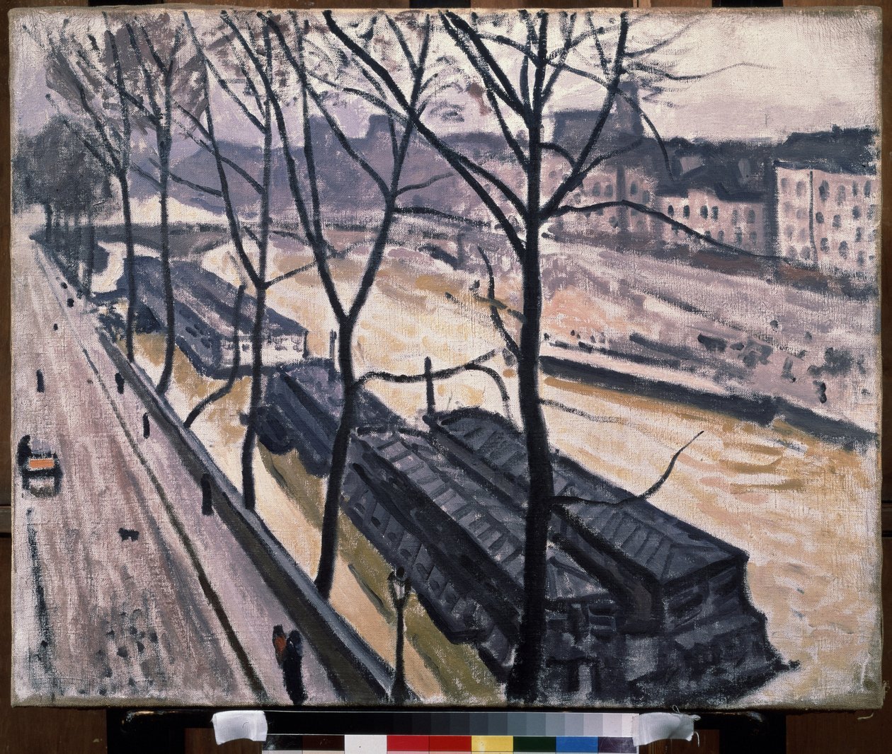 "Paris im Winter, Quai Bourbon" (Paris im Winter. Quai Bourbon) Lastkähne an den Ufern der Seine. Gemälde von Pierre Albert Marquet (1875-1947) 1907 Öl auf Leinwand. Fauvismus. Moskau. Puschkin-Museum der Schönen Künste von Albert Marquet