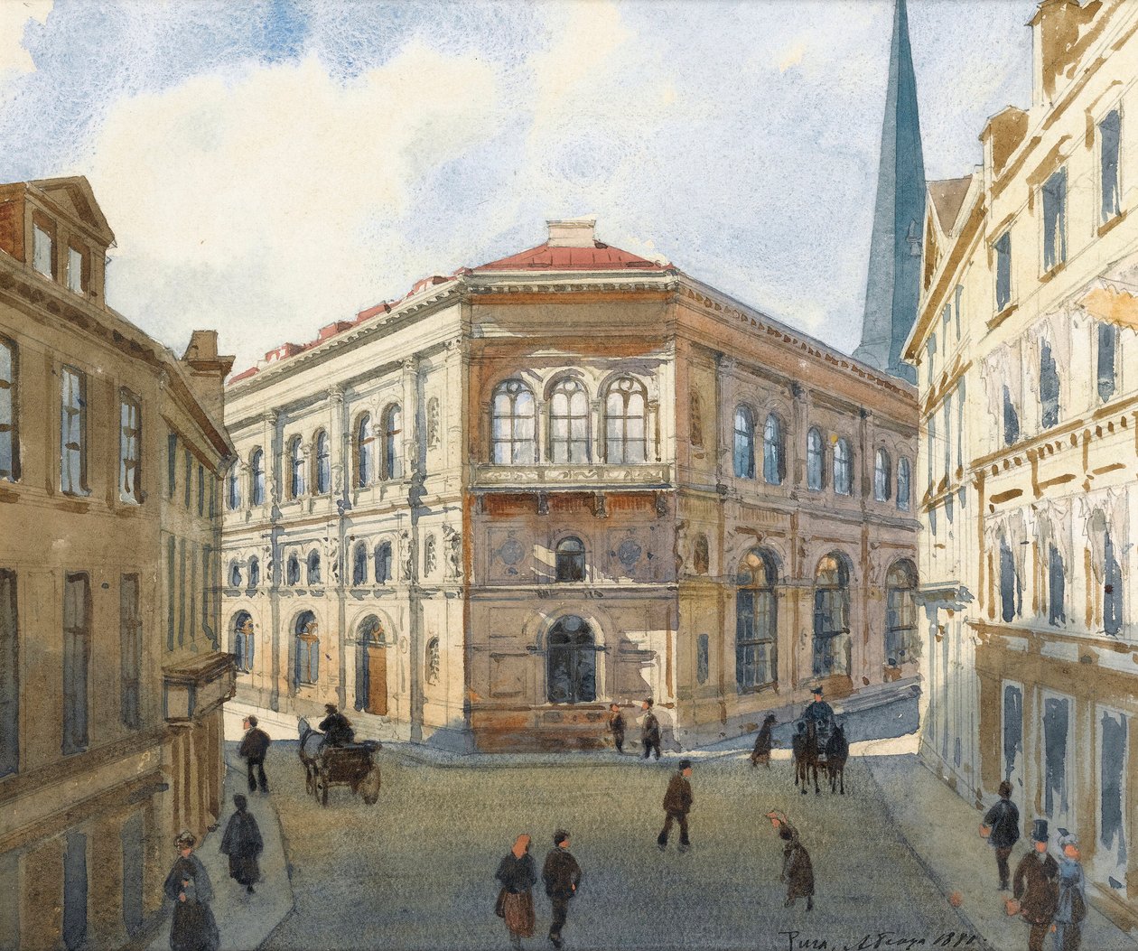 Ansicht der Börse von Riga, Aquarell von Albert Benois (1852-1936) - 1880 Dim 22,5x27 cm Private Sammlung von Albert Nikolaevich Benois