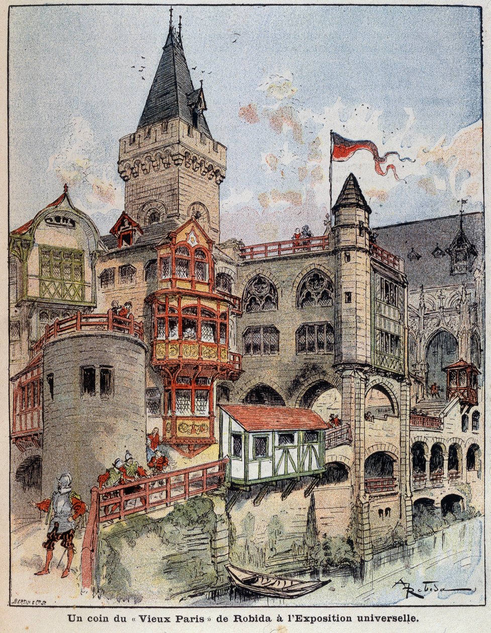 Eine Ecke von Robidas „Altes Paris“ auf der Weltausstellung. Titelblatt „Le Petit Français Illustré“ vom 26.05.1900. von Albert Robida