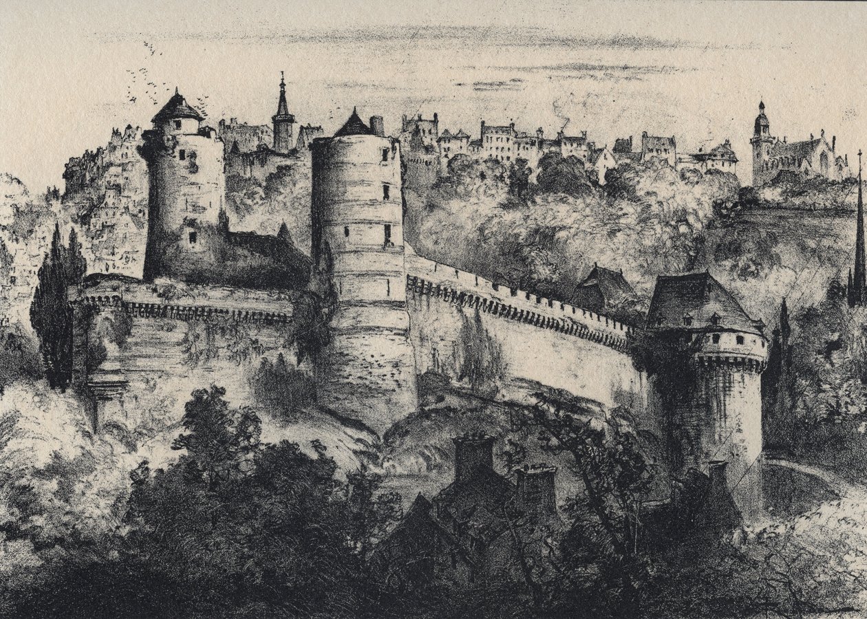 Schloss von Fougères - Festung im Departement Ille-et-Vilaine. Altes Frankreich - Bretagne - Text, Zeichnungen und Lithographien von Albert Robida (1848-1926) undatiert Ende 19. Jahrhundert von Albert Robida
