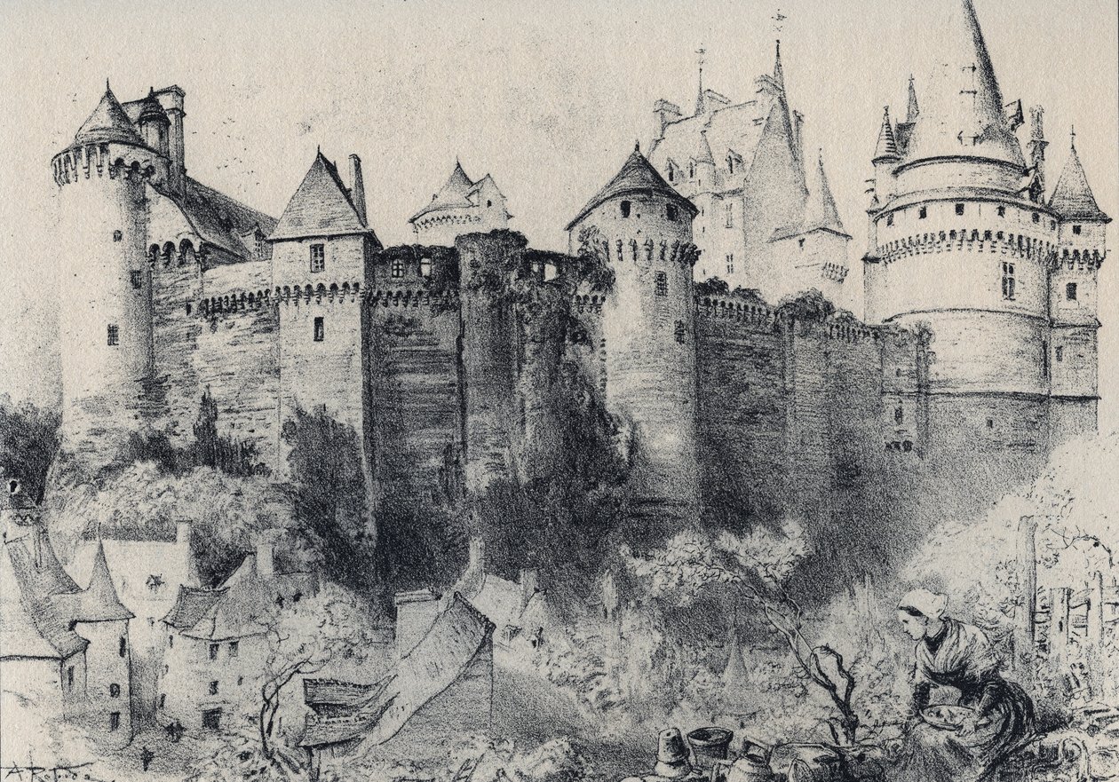 La Château fort de Vitré en Ille-et-Vilaine - La vieille France - La Bretagne - Text, Zeichnungen und Lithografien von Albert Robida (1848-1926) undatiert, spätes 19. Jahrhundert von Albert Robida