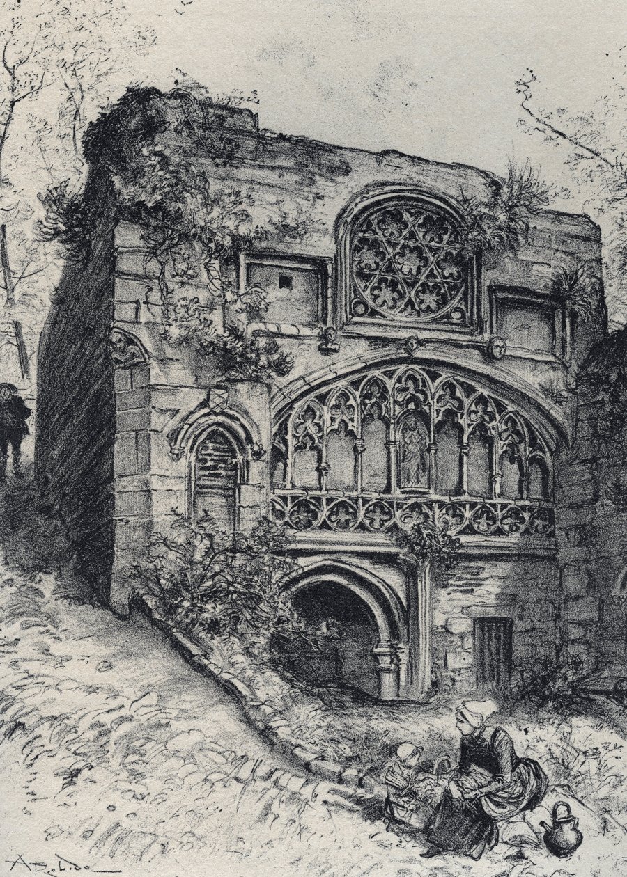 Der Brunnen der Karmeliten in Morlaix - La vieille France - La Bretagne - Text, Zeichnungen und Lithographien von Albert Robida (1848-1926) undatiert Ende des 19. Jahrhunderts von Albert Robida