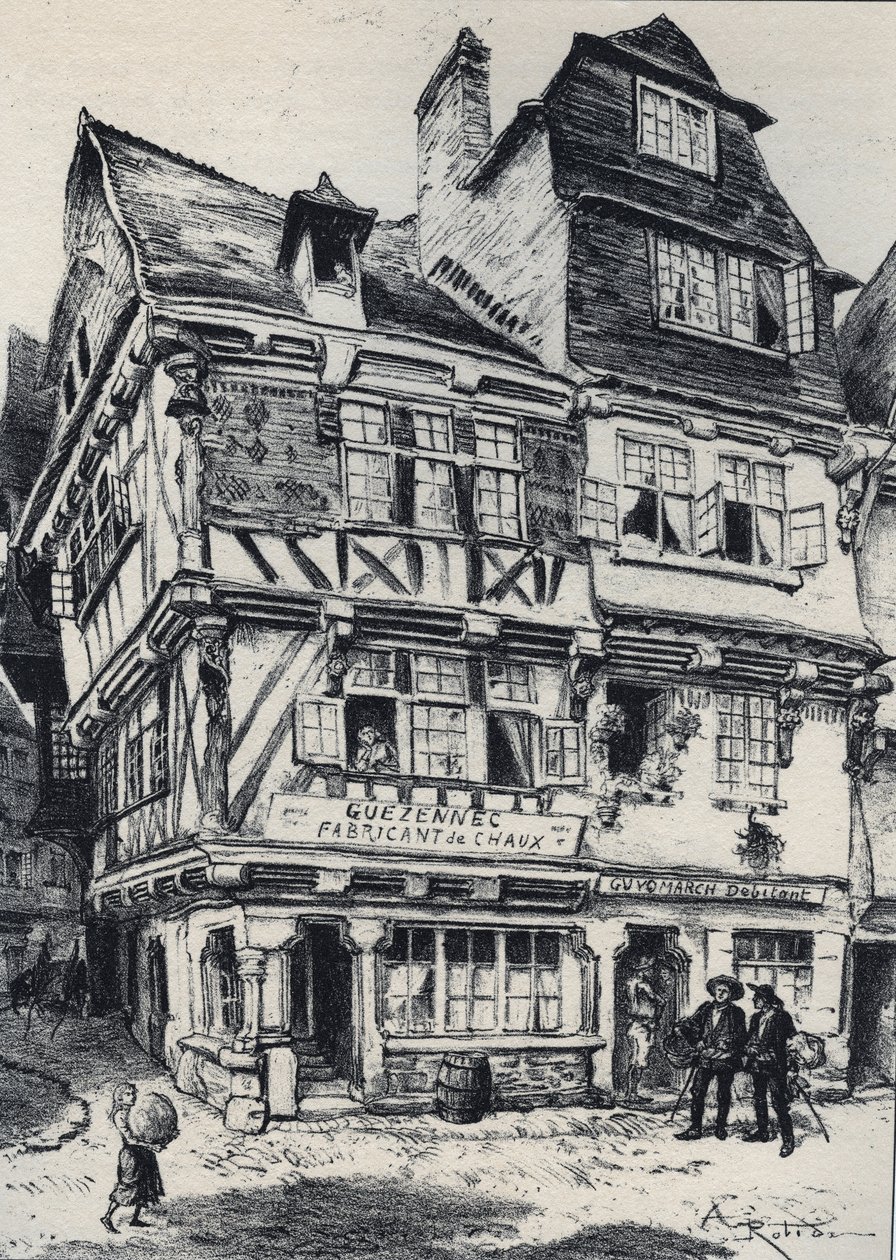 La venelle aux pastes in Morlaix - La vieille France - La Bretagne - Text, Zeichnungen und Lithografien von Albert Robida (1848-1926) undatiert, spätes 19. Jahrhundert von Albert Robida