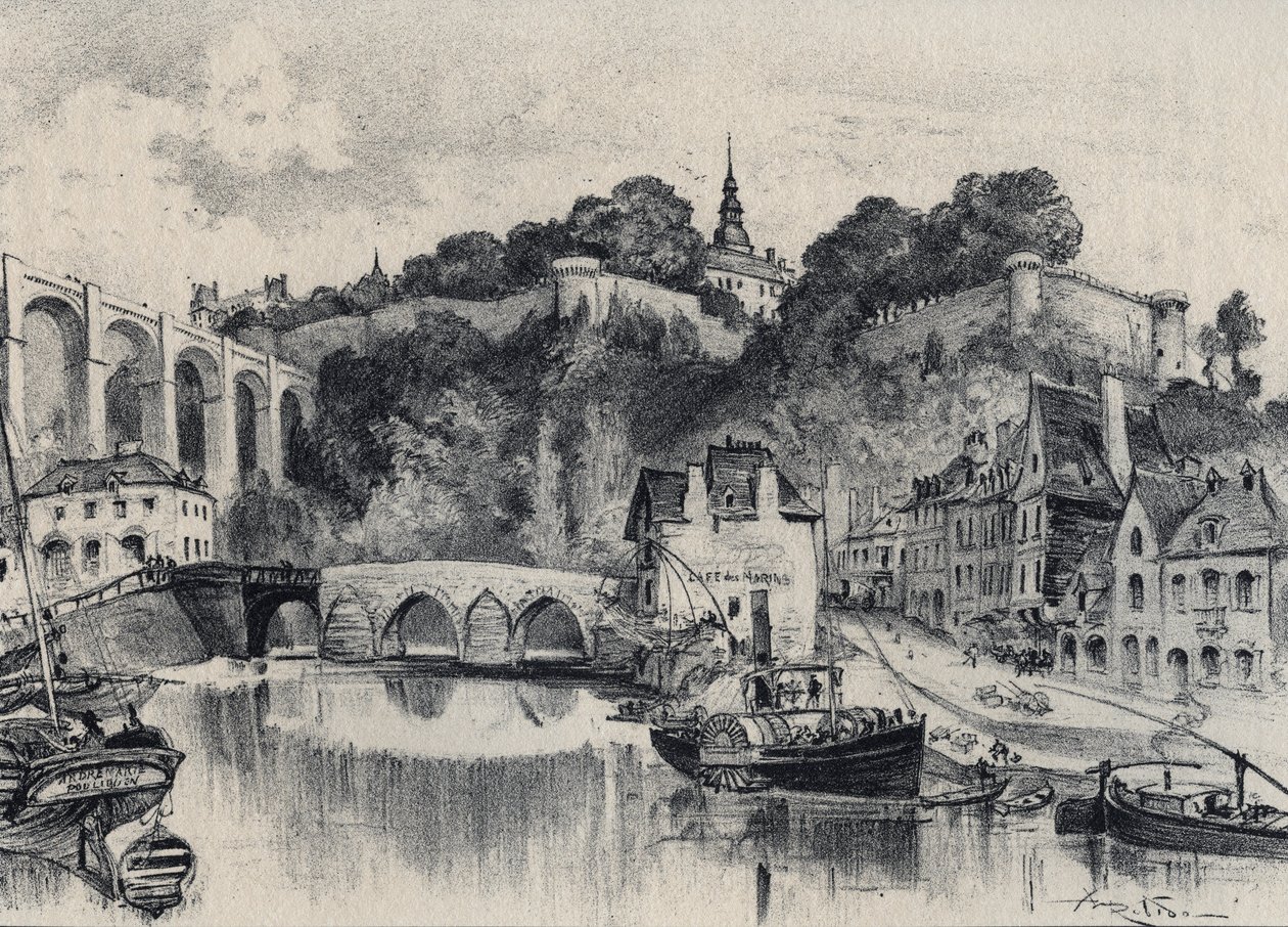 Die Stadt Dinan - Alte Frankreich - Bretagne - Text, Zeichnungen und Lithographien von Albert Robida (1848-1926) undatiert Ende des 19. Jahrhunderts von Albert Robida