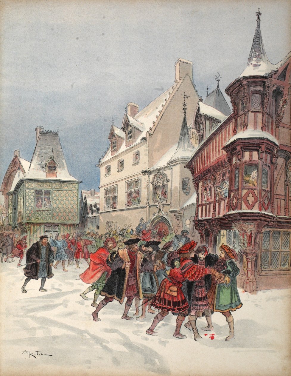 Der König verwundet während eines Scheingefechts im Haus von St. Pol in Romorantin, Illustration aus 