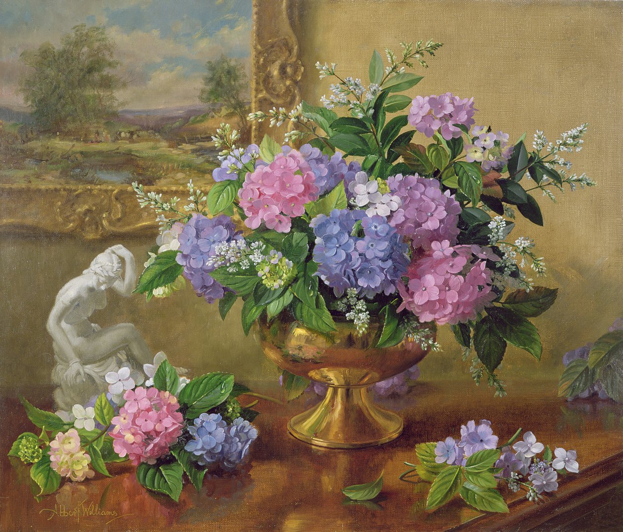 Stillleben mit Hortensien und Flieder von Albert Williams