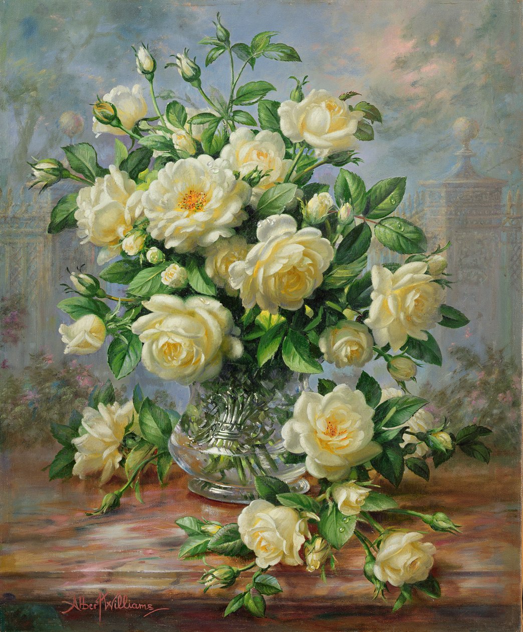 Prinzessin Diana Rosen in einer geschliffenen Glasvase von Albert Williams