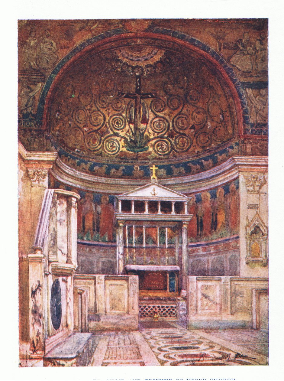 San Clemente, Chor und Tribüne der Oberkirche (darunter ist der Tempel des Mithras), aus Rom veröffentlicht von A & C Black Ltd, 1925 von Alberto Pisa