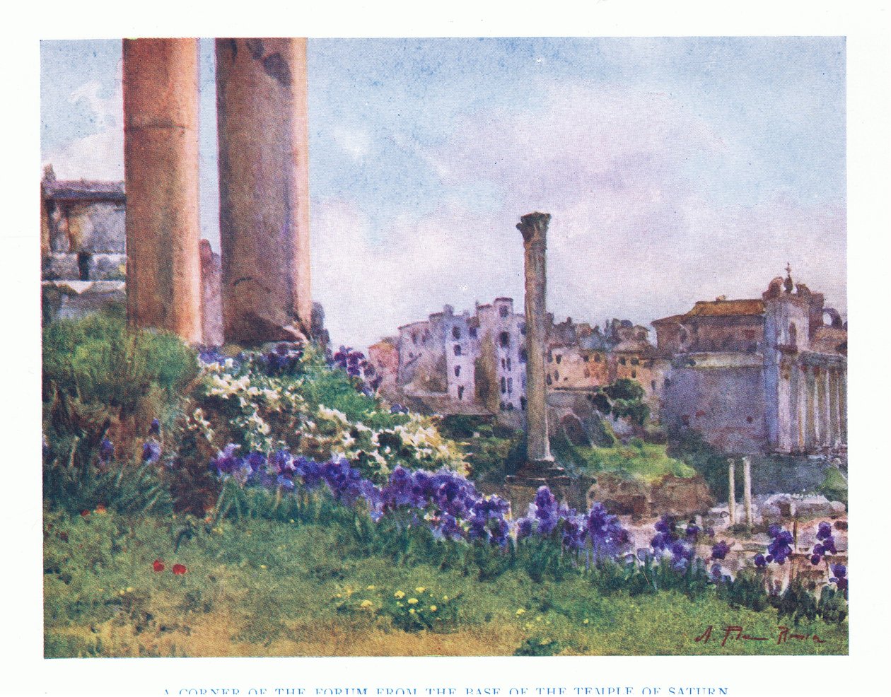 Die Ecke des Forums, vom Sockel des Saturntempels, aus Rom veröffentlicht von A & C Black Ltd, 1925 von Alberto Pisa