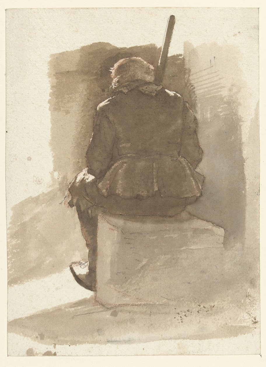 Sitzender Mann mit Stock, von hinten gesehen von Albertus Brondgeest