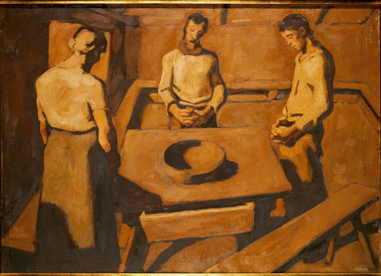 Bauern beten an einem Tisch von Albin Egger-Lienz