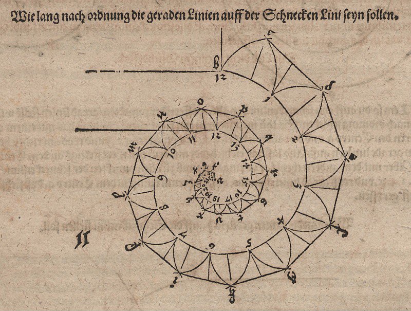 Bestimmung der Längen der aufgesetzten Stacheln einer Tangens-Spirale von Albrecht Dürer