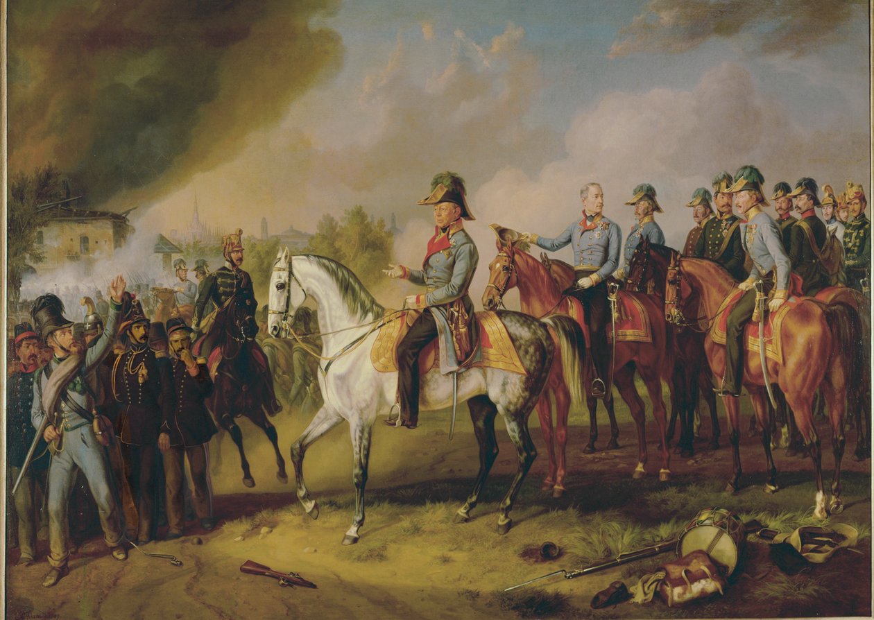 Feldmarschall Johann Joseph Wenzel Radetzky und sein Generalstab vor Mailand von Albrecht Adam