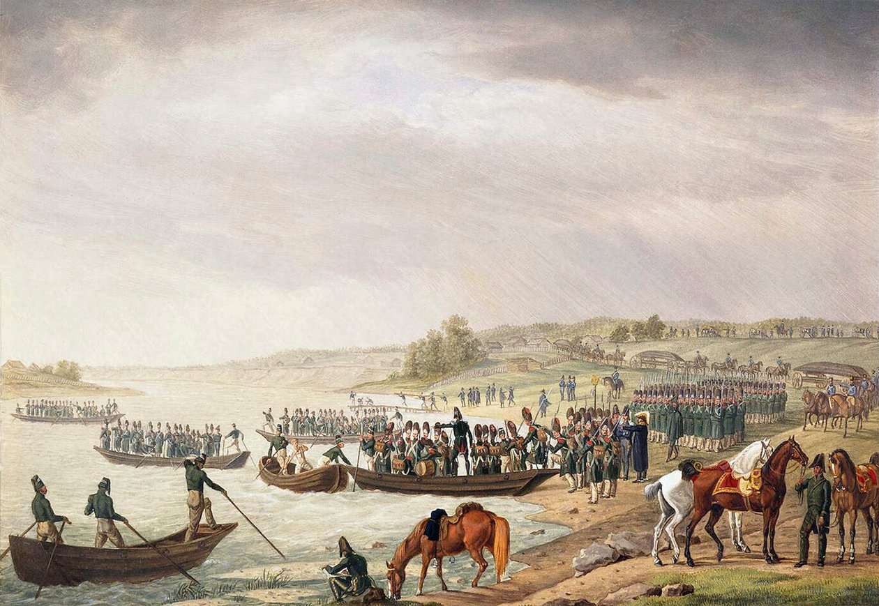 Italienisches Korps von Eugene de Beauharnais überquert den Niemen am 30. Juni 1812, 1815 von Albrecht Adam