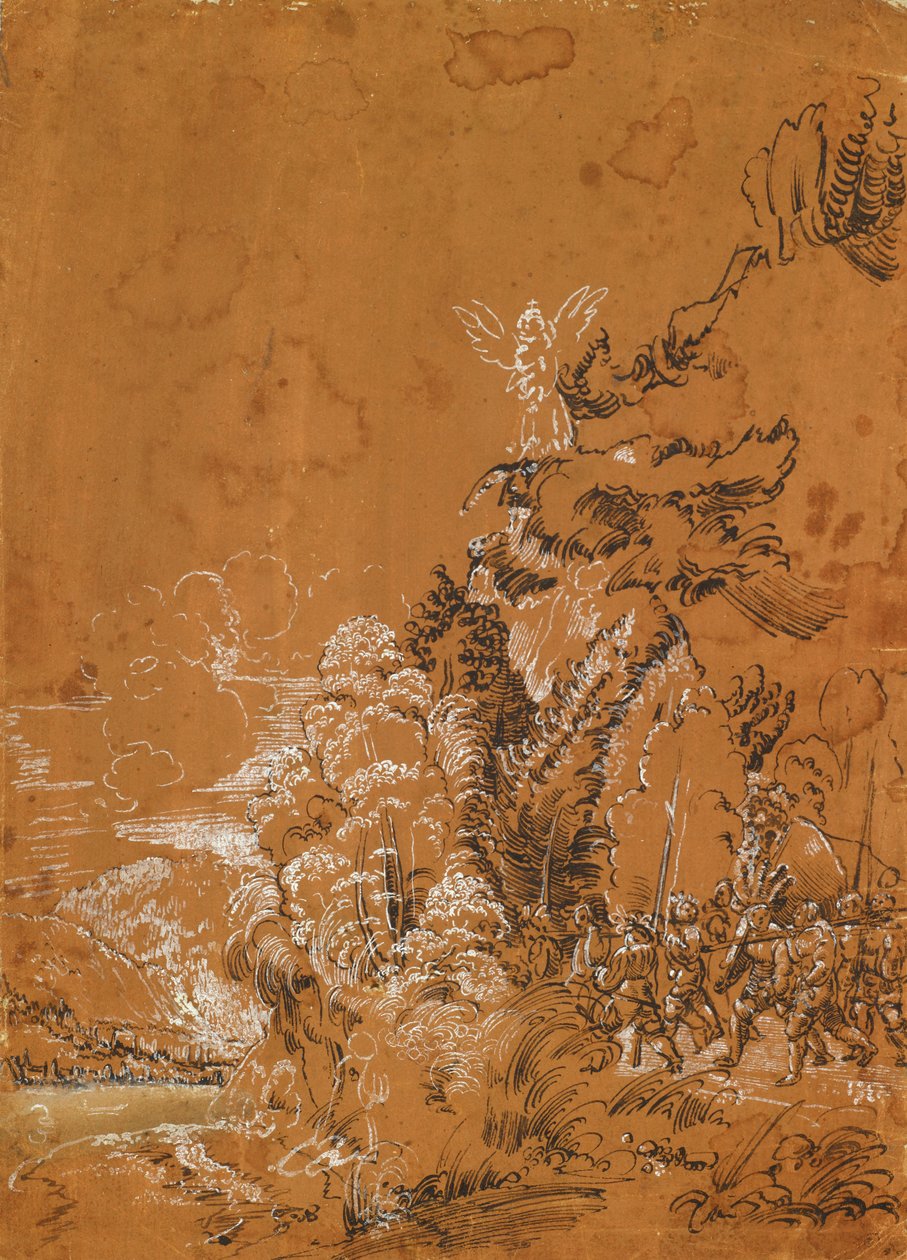 Waldlandschaft mit Engeln und Söldnern von Albrecht Altdorfer