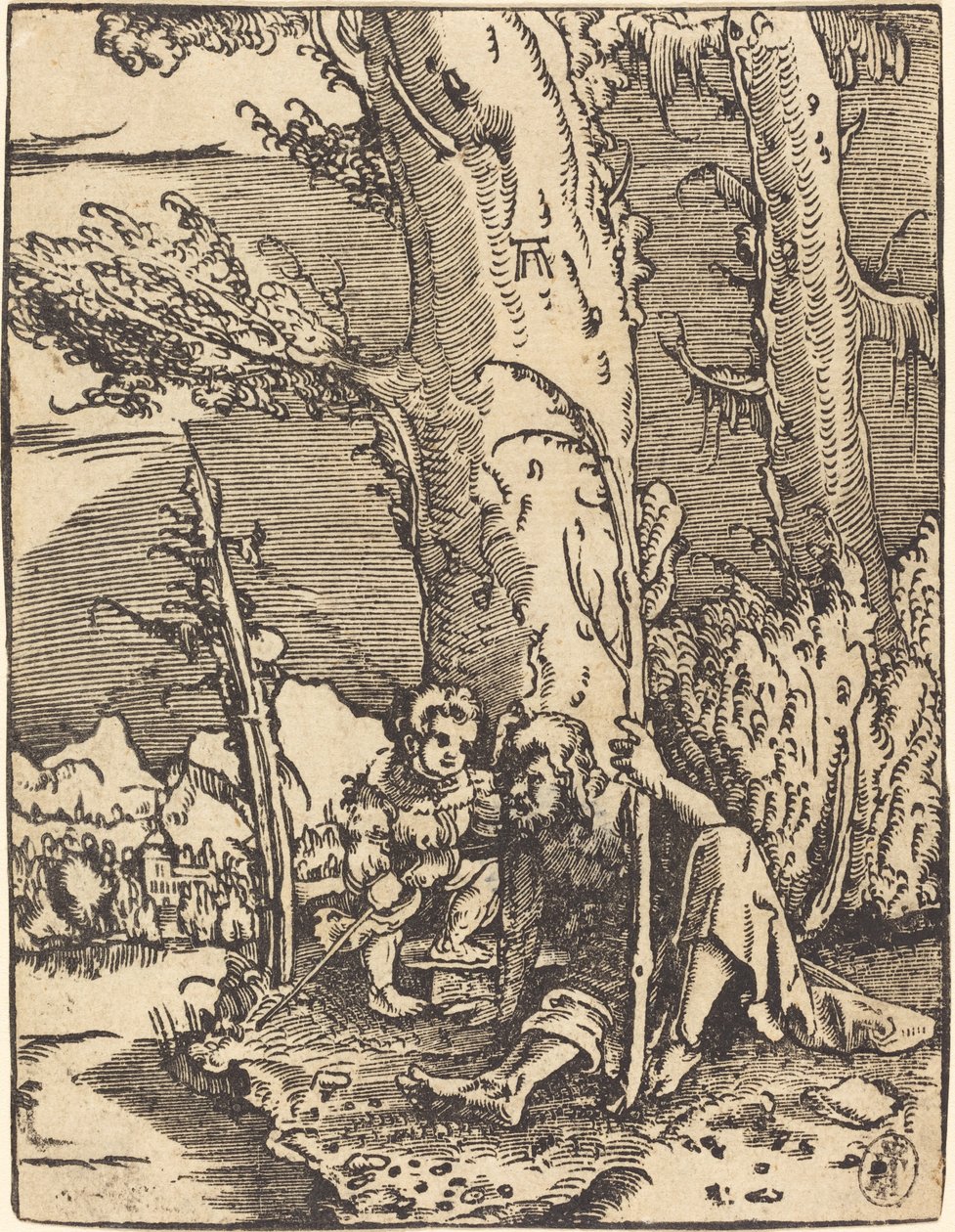 Der heilige Christophorus am Flussufer sitzend von Albrecht Altdorfer