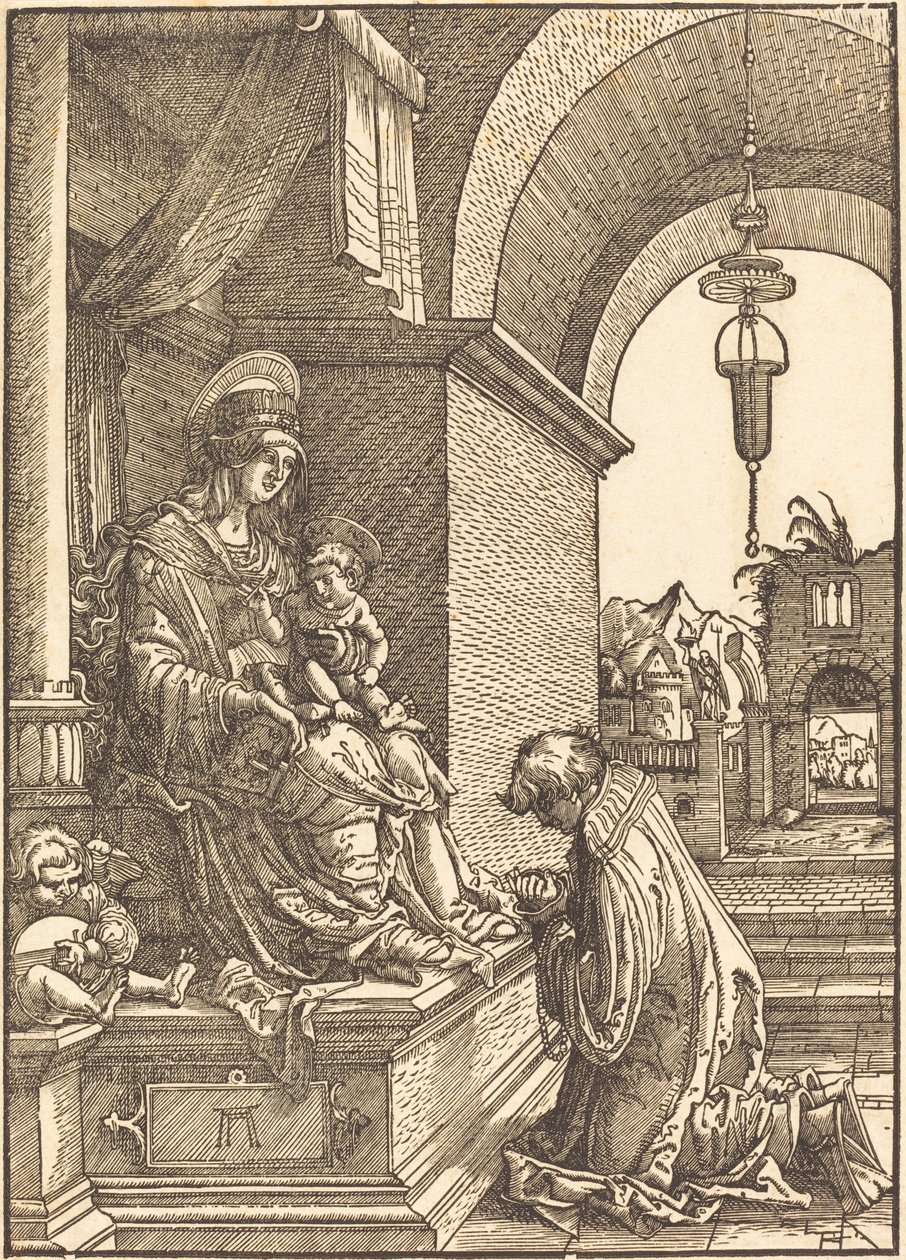Bittsteller, der vor der Jungfrau und dem Kind kniet von Albrecht Altdorfer