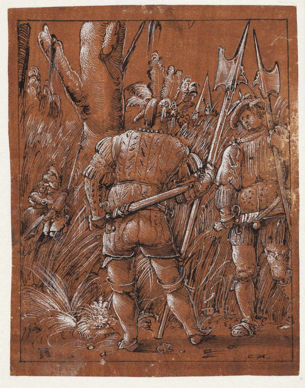Zwei Landsknechte beobachten ein Liebespaar von Albrecht Altdorfer