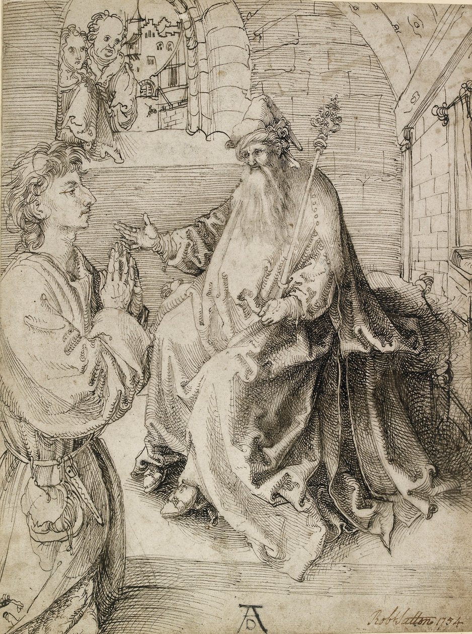 Ein Jugendlicher kniet vor einem Potentaten von Albrecht Dürer