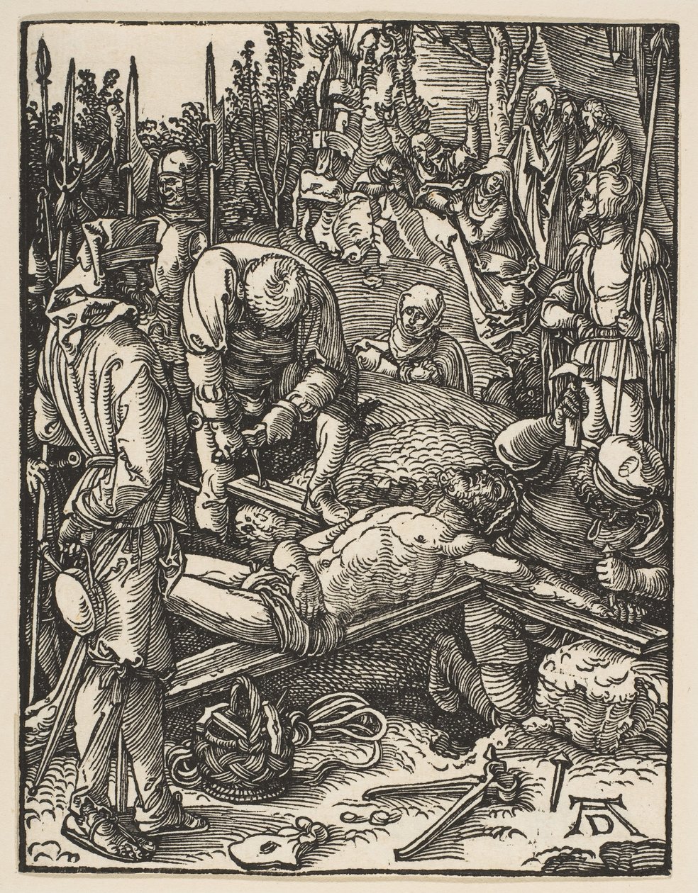 Christus ans Kreuz genagelt, aus Die Kleine Passion, ca. 1509 von Albrecht Dürer