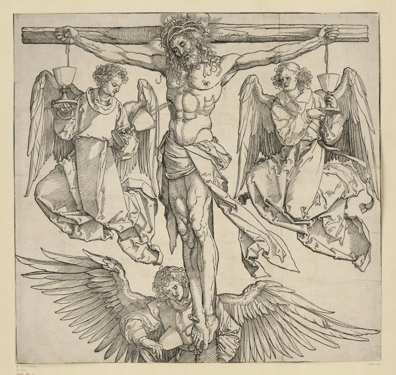 Christus am Kreuz mit drei Engeln von Albrecht Dürer