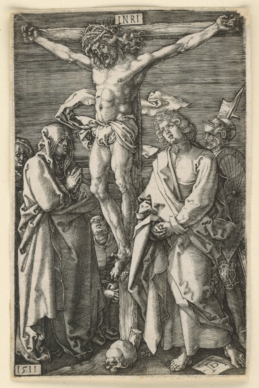 Christus am Kreuz zwischen Maria und Johannes (Kupferstich-Passion) von Albrecht Dürer