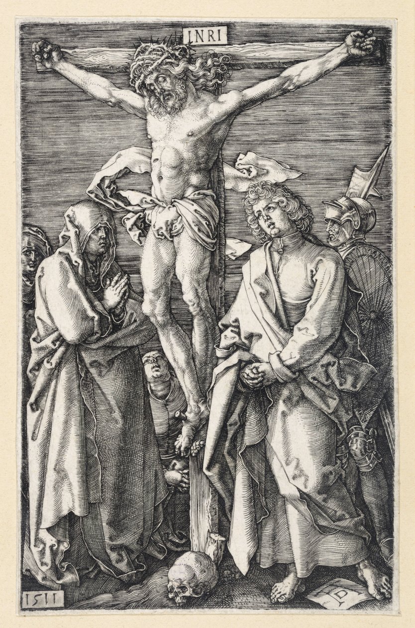 Christus am Kreuz zwischen Maria und Johannes (Kupferstich-Passion) von Albrecht Dürer