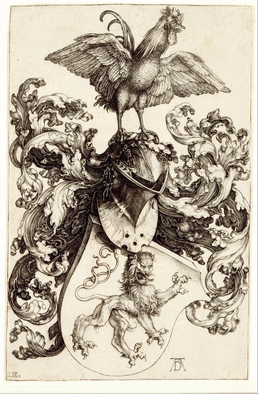Wappen mit einem Löwen und einem Hahn von Albrecht Dürer