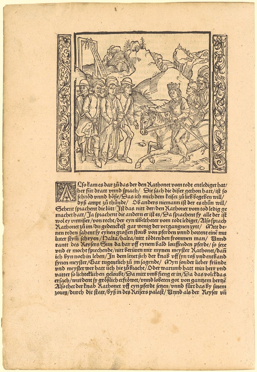 Der Sohn des Kaisers rettet Catonet vor dem Galgen [recto]; Triton und zwei Delfine [verso] von Albrecht Dürer