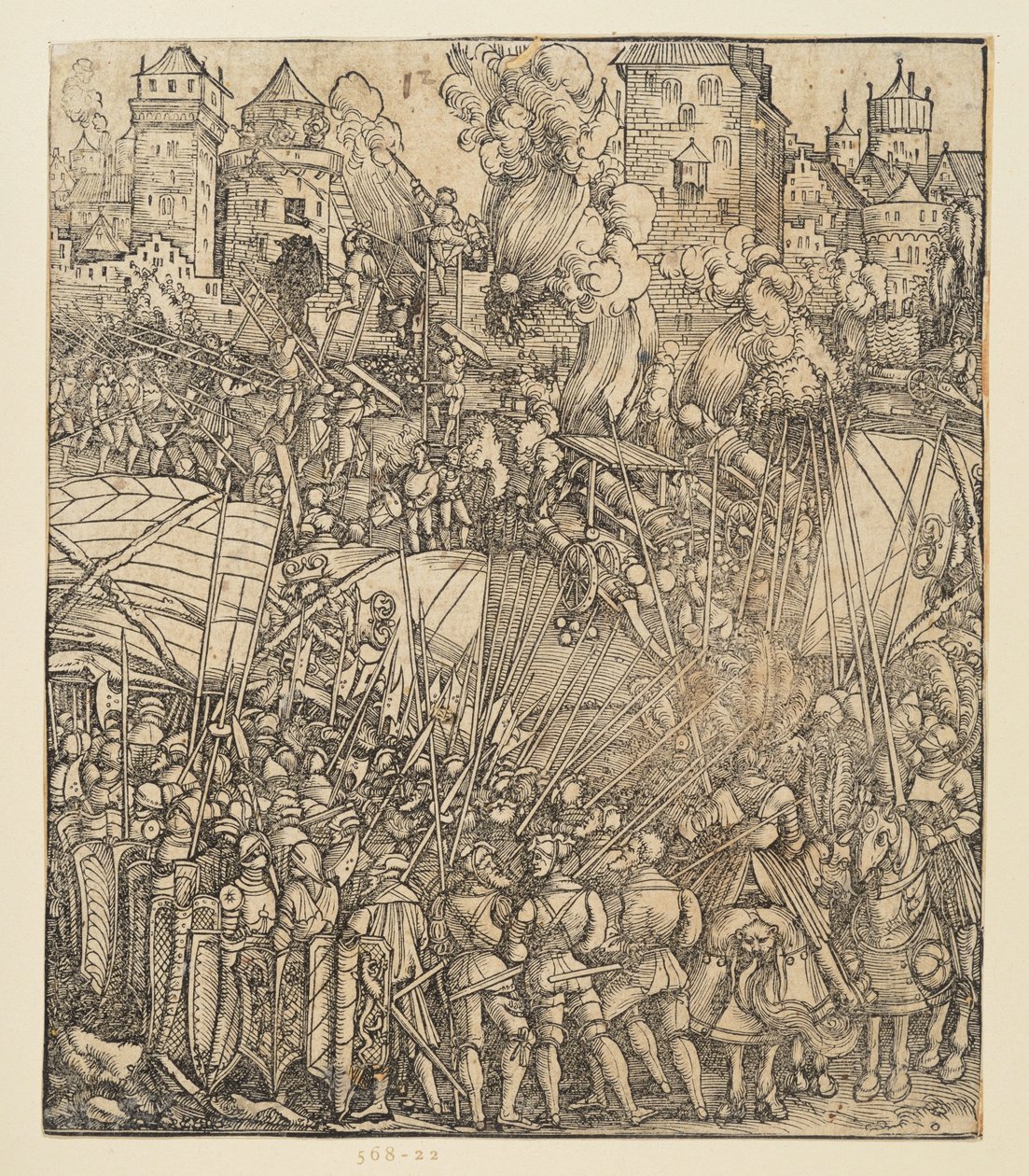 Der Triumphbogen des Kaisers Maximilian I. (Fragment v. 24b): Die Schlachtszene oben links von Albrecht Dürer