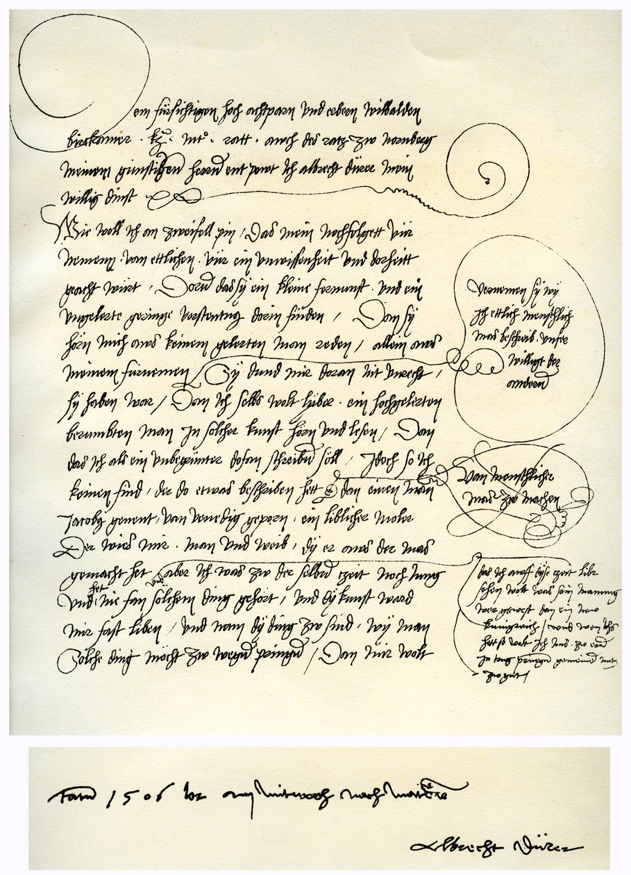Entwurf von Albrecht Dürers Widmung an Bilibald Pirckheimer, ca. 1523 von Albrecht Dürer