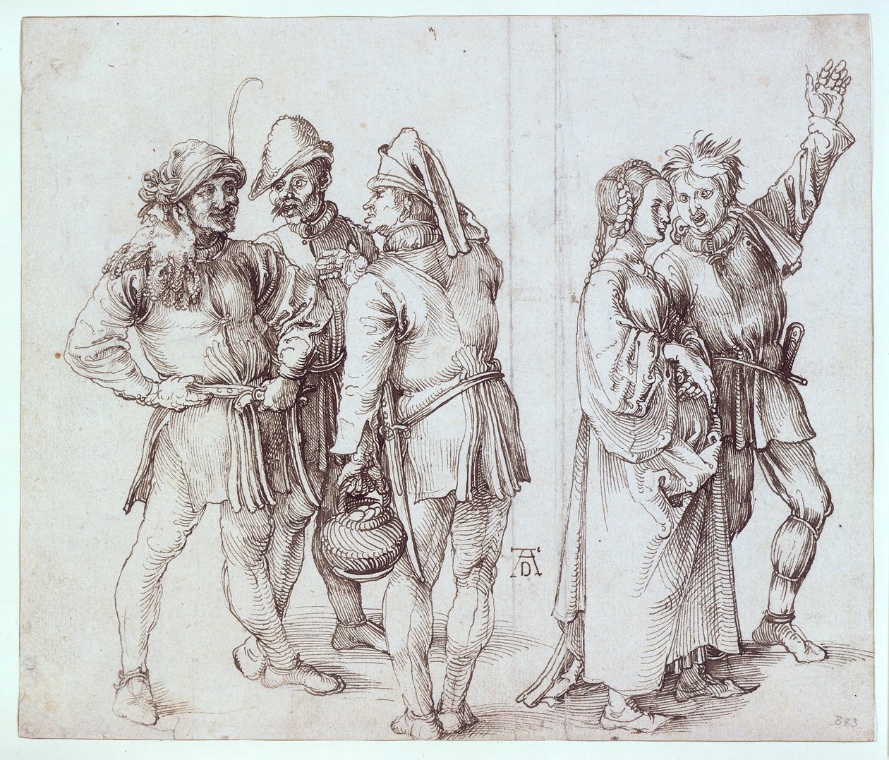 Drei Marktbauern und Bauernpaar von Albrecht Dürer