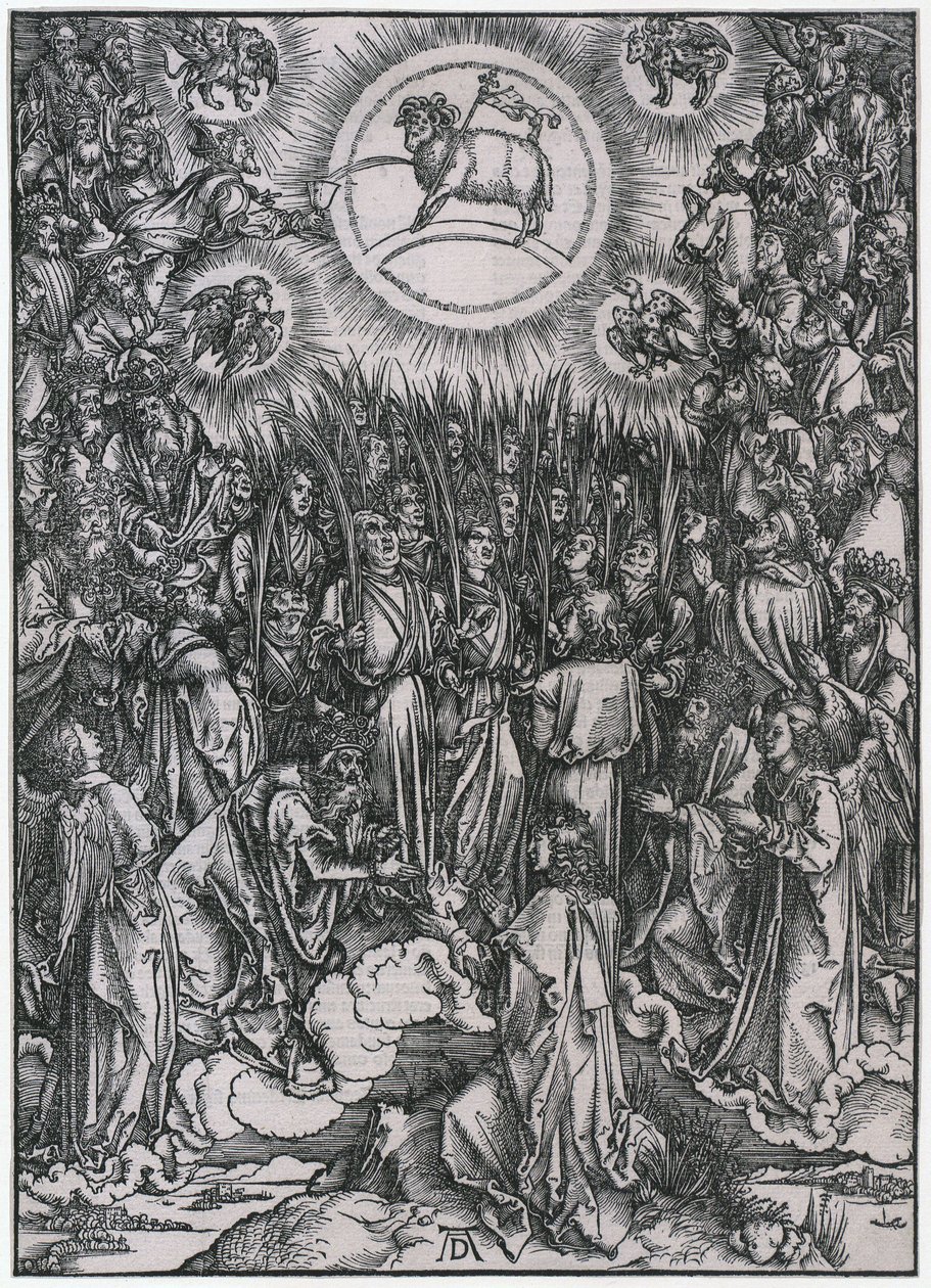 Lobgesang der Auserwählten im Himmel / Anbetung des Lammes, XII. Figur, Blatt 14 der Folge "Die Apokalypse" von Albrecht Dürer