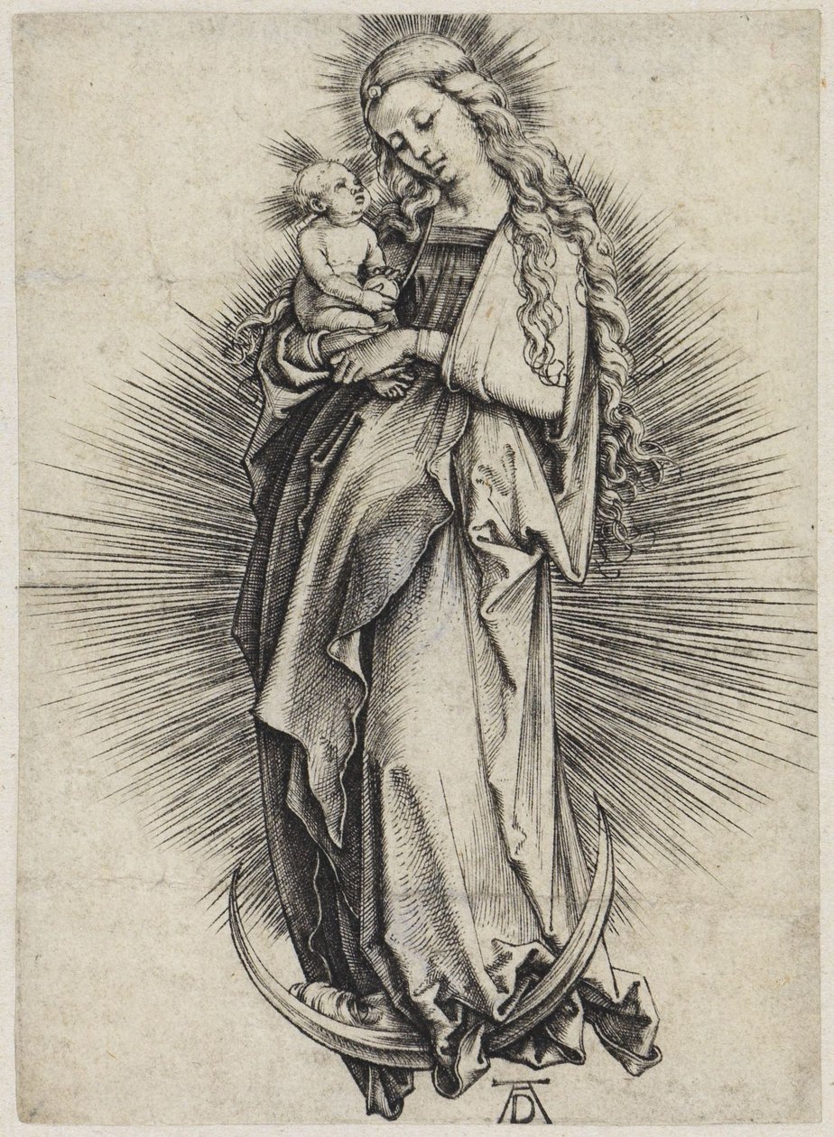 Maria mit langem Haar auf der Mondsichel von Albrecht Dürer