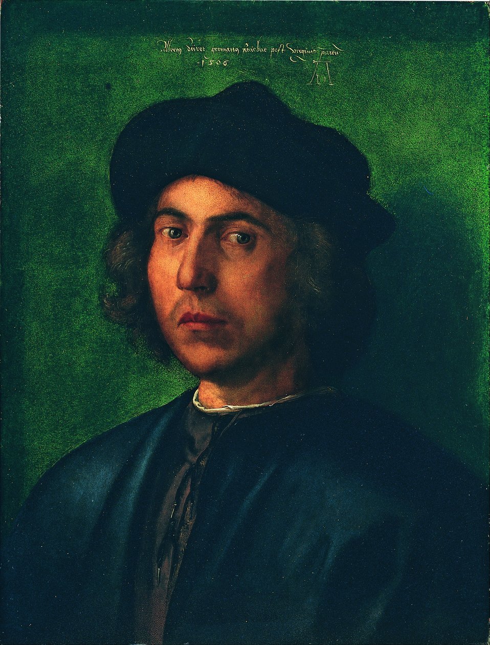 Porträt eines jungen Mannes vor grünem Hintergrund von Albrecht Dürer