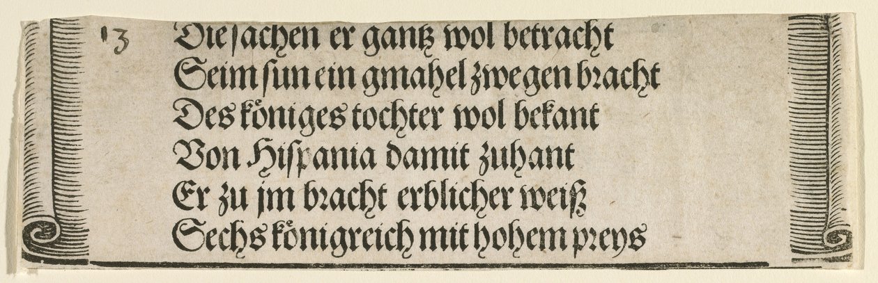 Gedruckter Text für "Die Verlobung von Philipp dem Schönen mit Johanna von Kastilien" von Albrecht Dürer