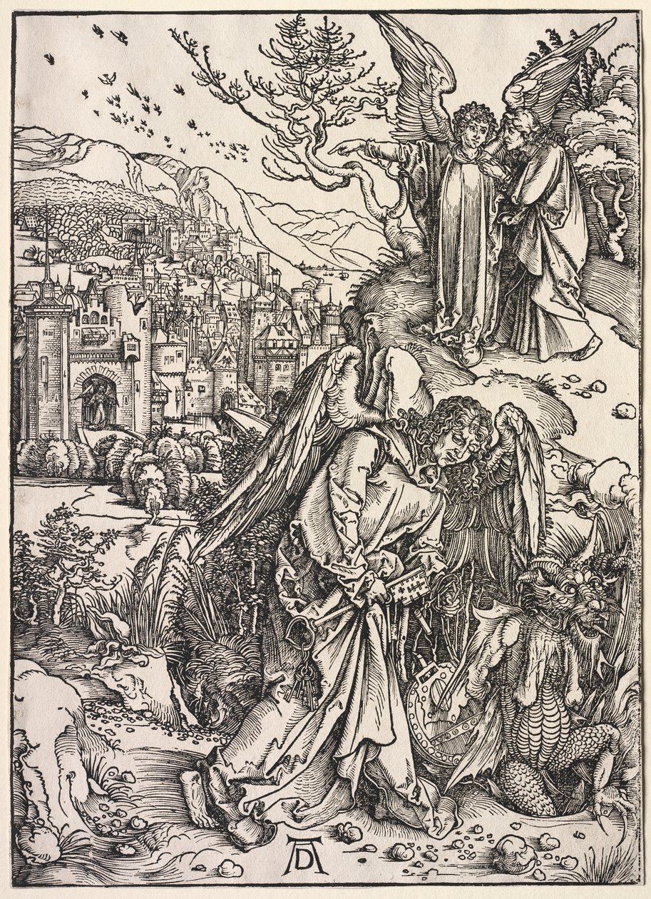 Offenbarung des Johannes: Engel mit dem Schlüssel des Abgrunds von Albrecht Dürer