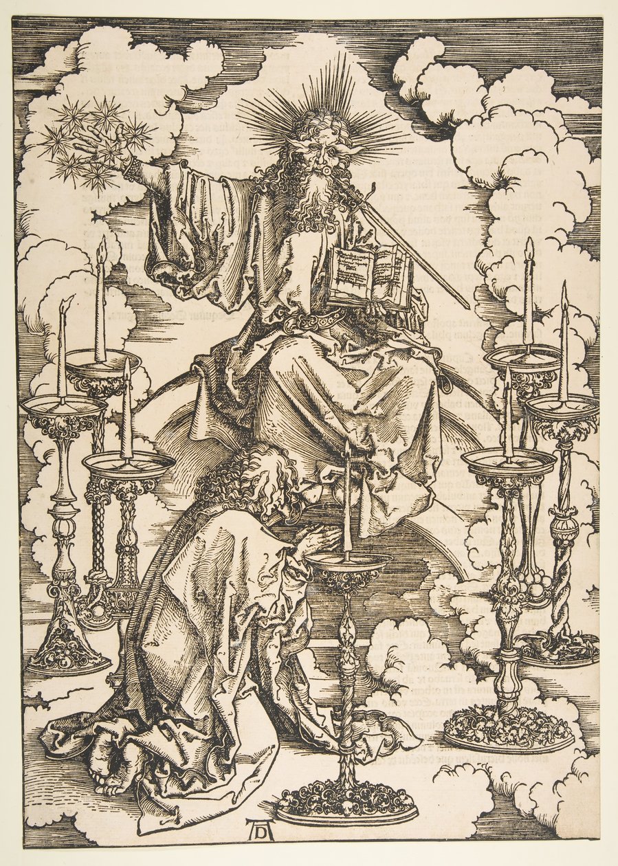 Der heilige Johannes betrachtet die sieben goldenen Leuchter, aus der Apokalypse von Albrecht Dürer