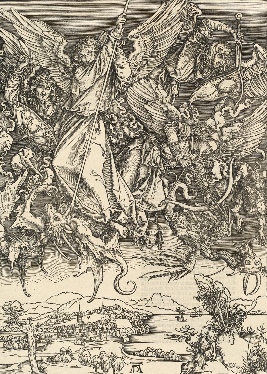 Der heilige Michael kämpft gegen den Drachen, 1498 von Albrecht Dürer