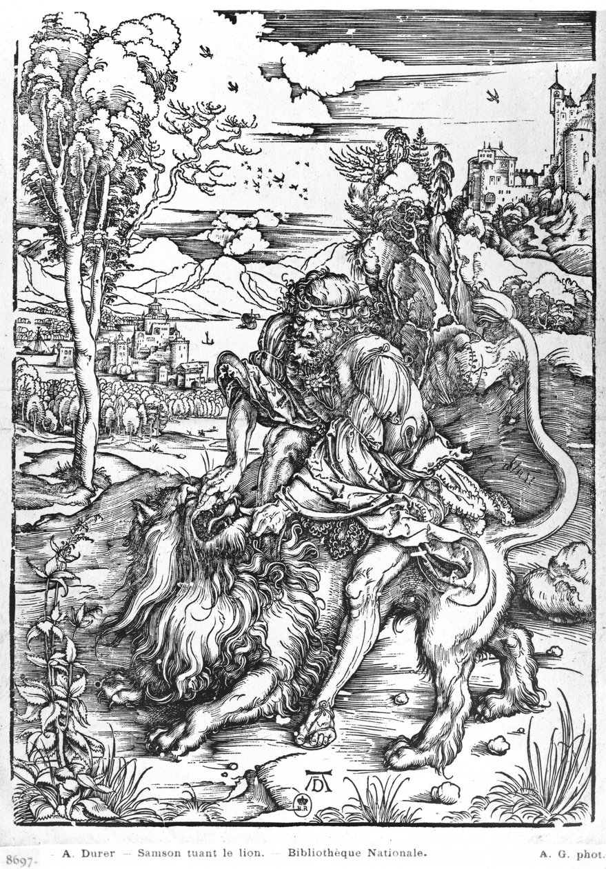 Samson erschlägt den Löwen, ca. 1496-98 von Albrecht Dürer