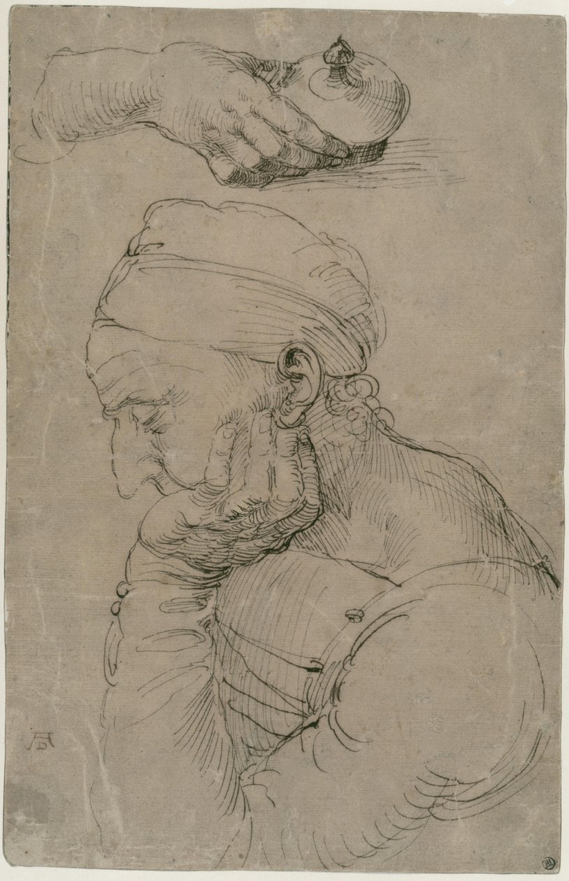Schlafender Mann und Studie einer Hand mit Salbgefäß von Albrecht Dürer