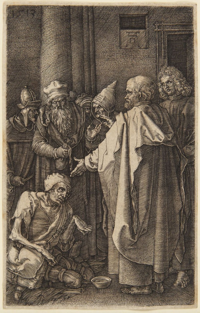 St. Peter und St. Johannes heilen den Krüppel (#16 aus der Gravierten Passion) von Albrecht Dürer