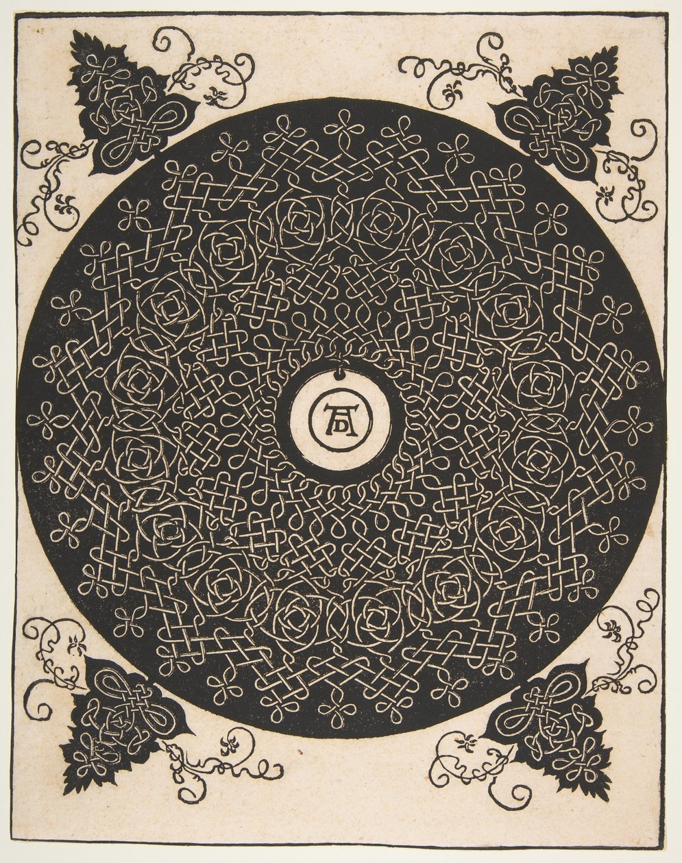 Der vierte Knoten. Verschlungener Rundel mit einem runden Medaillon in der Mitte, nach 1528 von Albrecht Dürer